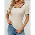 thumbnail image 4 of Women's Short Sleeve Crewneck Slim Fit T Shirt Summer Basic Casual Color Block Tee Tops, 4 of 6
