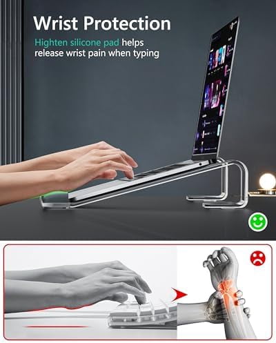 Clear Acrylic Laptop Stand for Desk, with Wrist Rest, Ergonomic Detachable Mount Compatible with 10-17'' All Laptops Such as MacBook Air Pro/HP/Dell/Lenovo