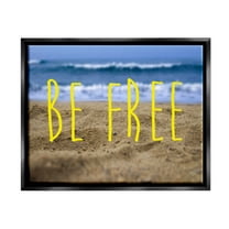 Stupell Industries Be Free Beach Waves Graphic Art Jet Black Floating Framed Canvas Print Wall Art, Design by K. Kaufman