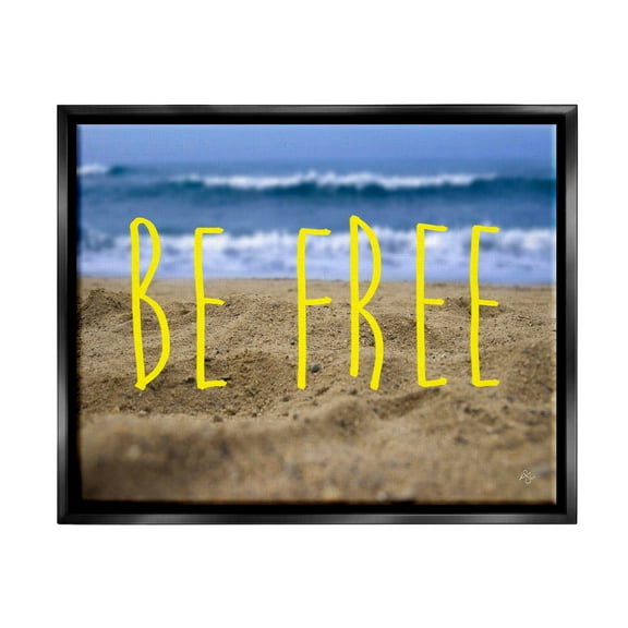 Stupell Industries Be Free Beach Waves Graphic Art Jet Black Floating Framed Canvas Print Wall Art, Design by K. Kaufman