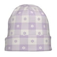 thumbnail image 7 of Xecao Floral Purple Buffalo Plaid Print Beanie Knitted Hat for Men Women, Winter Fashion Knit Cuffed Caps Unisex, 7 of 7