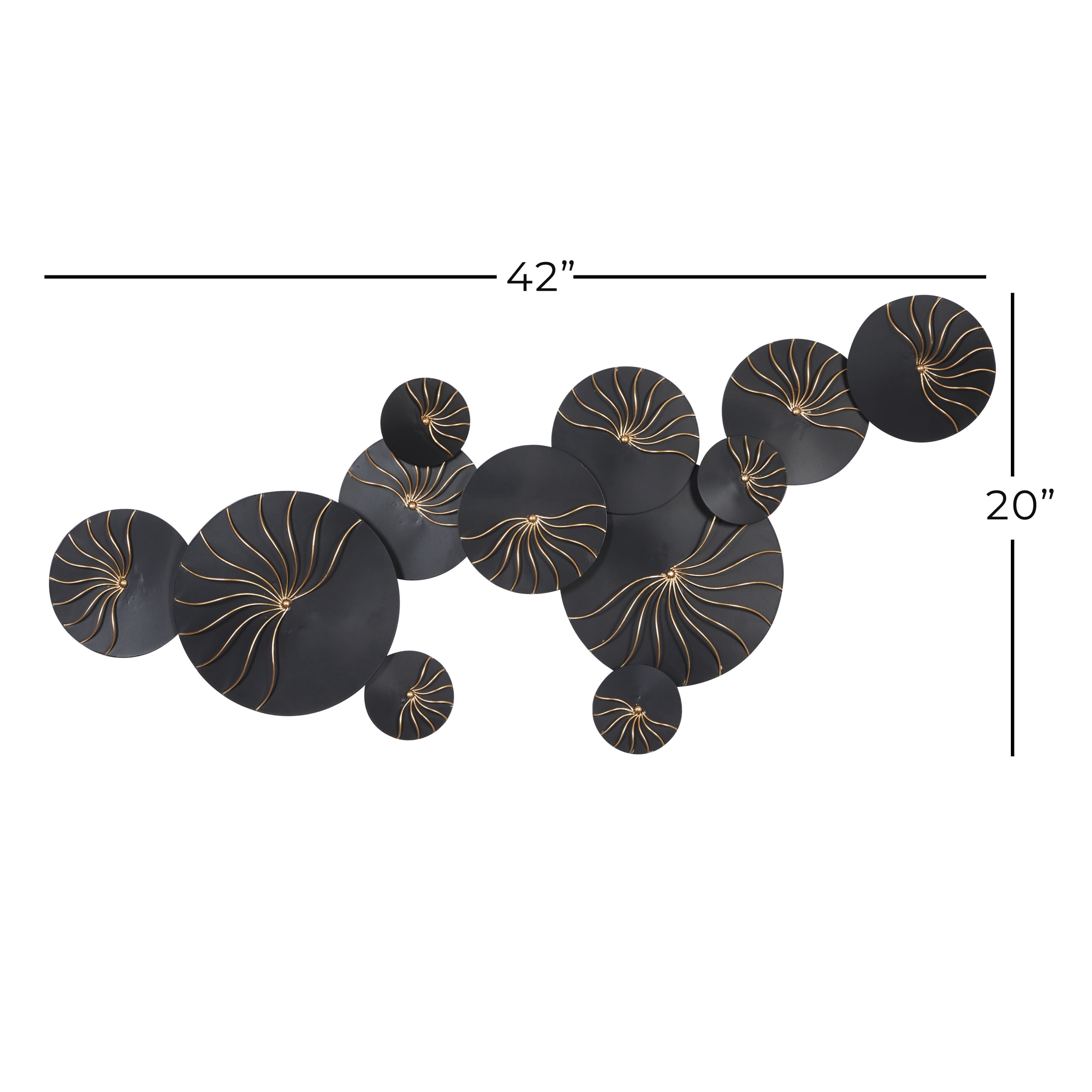 DecMode Black Metal Plate Wall Decor with Gold Accents