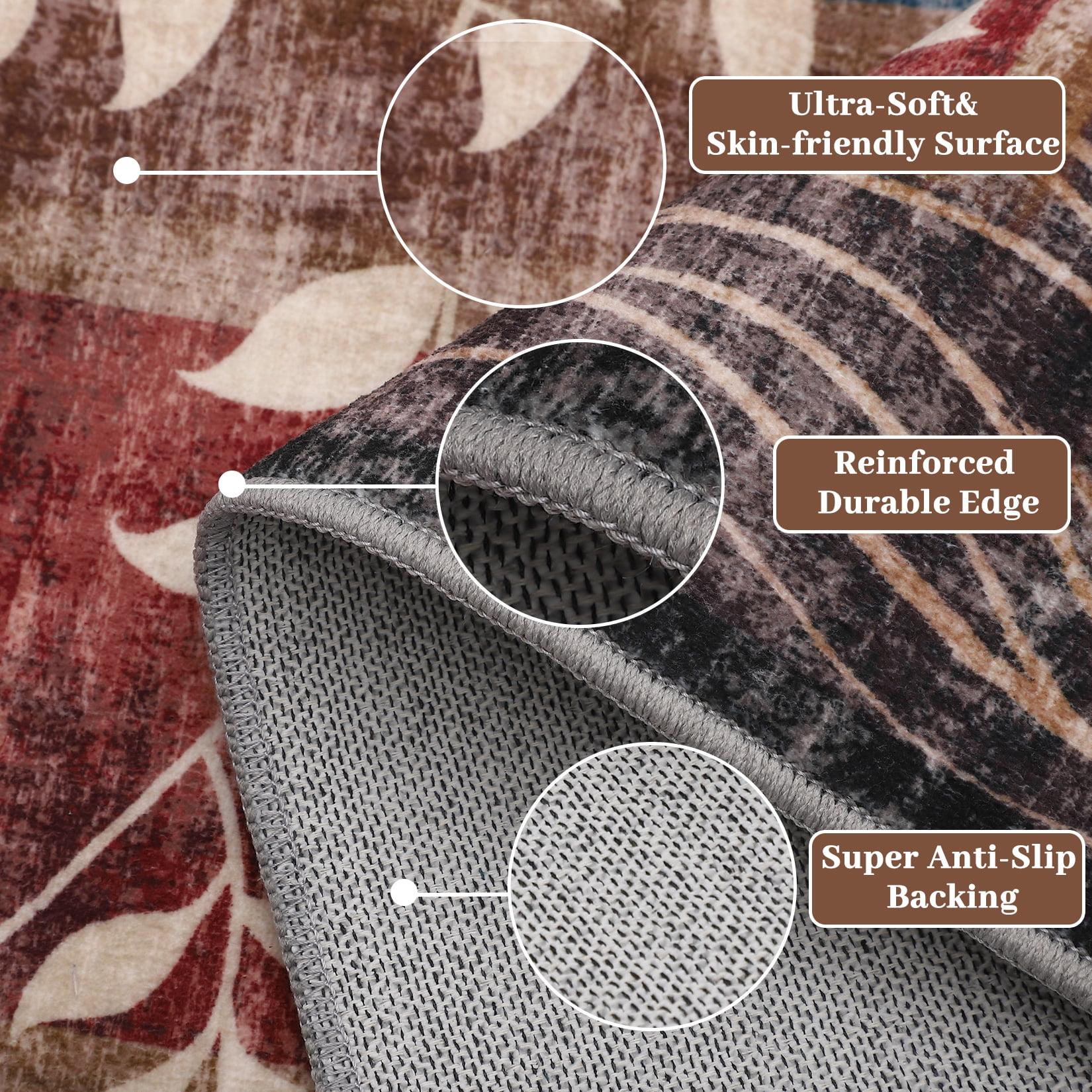 Garvee 10'x13' Washable Area Rugs for Living Room Modern Geometric Rugs Leaves Pattern Aesthetic Minimalist Rug, Red/Brown