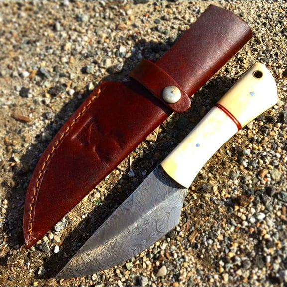 TheBoneEdge 7.5' Hunting Knife Damascus Steel Pearl Handle Hand Made Knives New