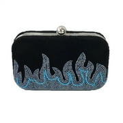 From St Xavier Gasoline Velvet Beaded Box Clutch, Black/Blue