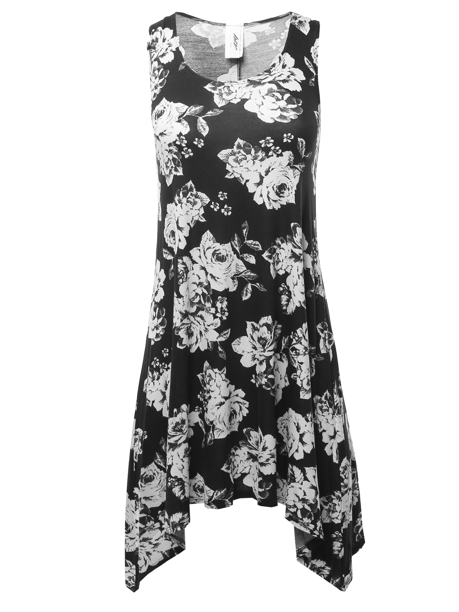 A2Y Women's Fit Flare Scoop Neck Handkerchief Hem Tunic Tank Top Dress