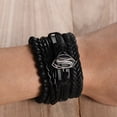 thumbnail image 2 of Pulseras de cuentas negras Vintage para hombre, pulsera de cuero triangular hueco a la moda y pulseras anchas multicapa, joyería JAMW Sencillez, 2 of 5