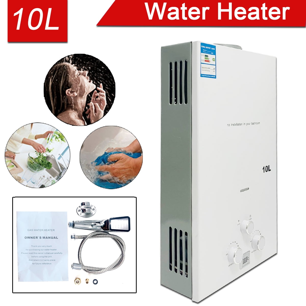 SUDEG 10L/min Portable Tankless Water Heater Propane Gas LPG Instant