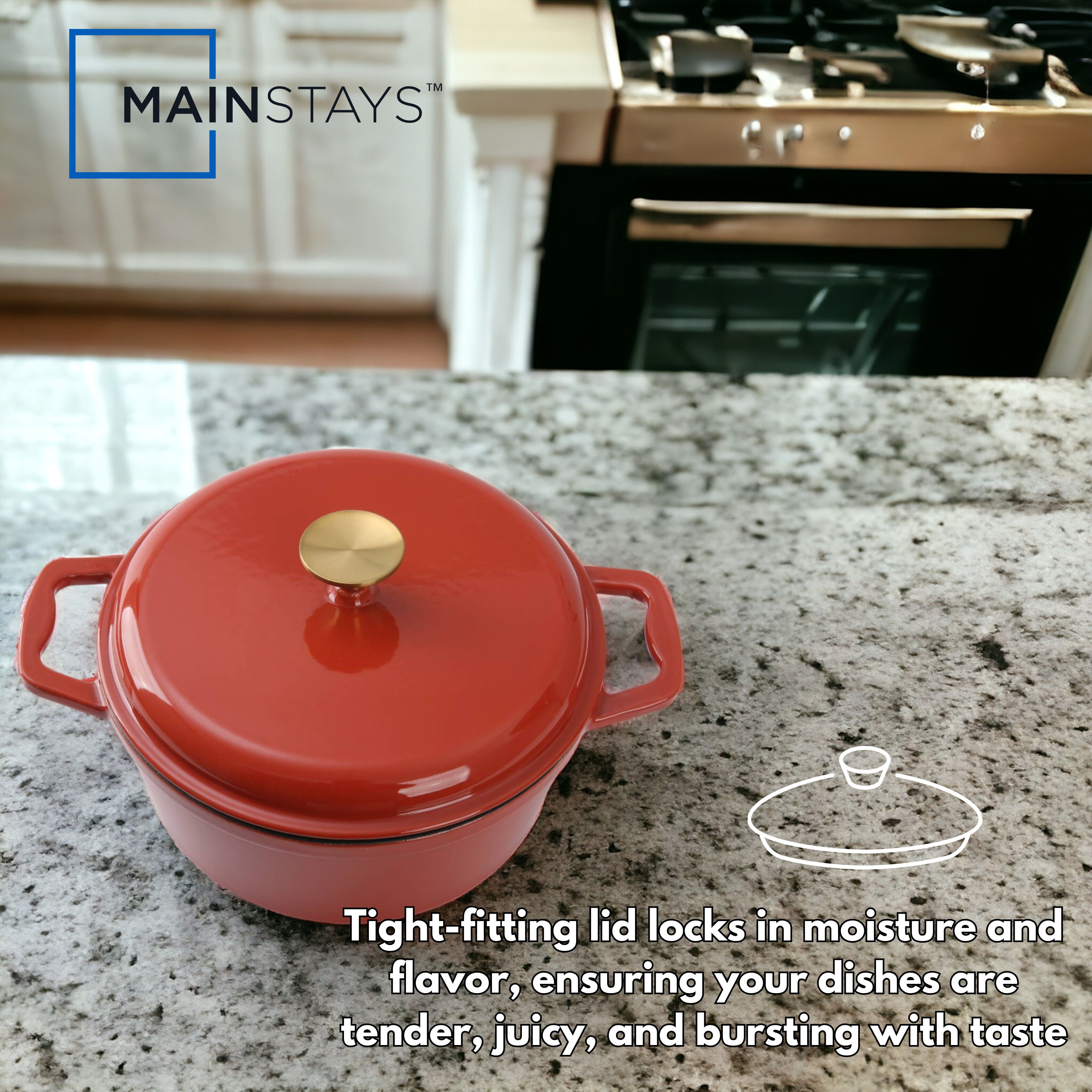 Mainstays 4.75qt Oven-Safe Ceramic Enamel Cast-Iron Dutch Oven, Red