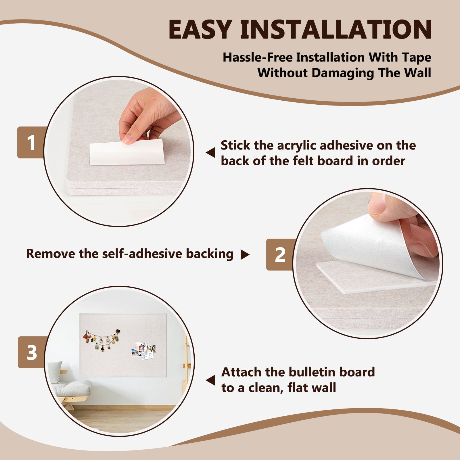 DOLLAR BOSS 60"x36" White Large Bulletin Board Decorative Foldable Felt Pin Board Photo Display Board for Wall Cork Boards DIY Vision Board with Self-Adhesive Tape Home School Office Decor