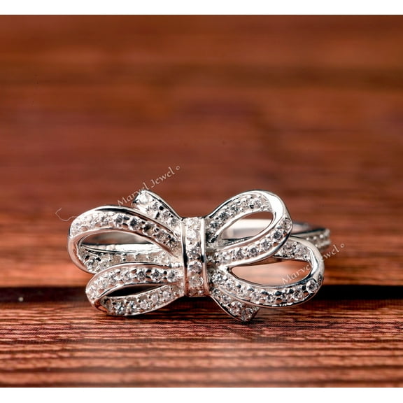 Bow Tie Diamond Ring, Infinity Diamond Promise Ring, Pave Set Diamond Engagement Ring, Accent Diamond Ring, 2.2 Ct Simulated Diamond, 925 Sterling Silver, Bridesmaid Gift