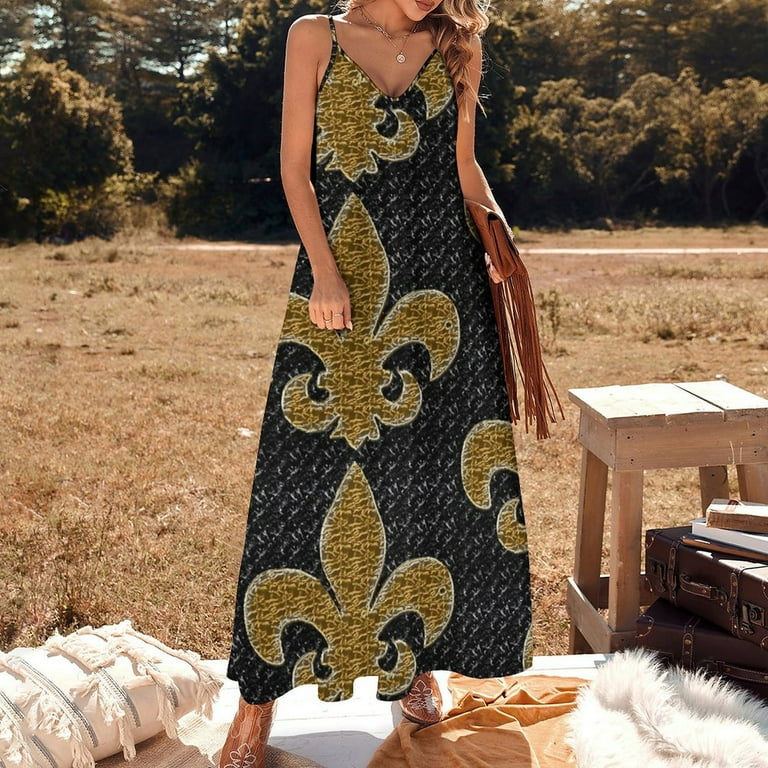 Black And Gold Fleur De Lis Sleeveless Dress Loose Women's Dress Dresses  Luxury Evening Dresses - Walmart.com