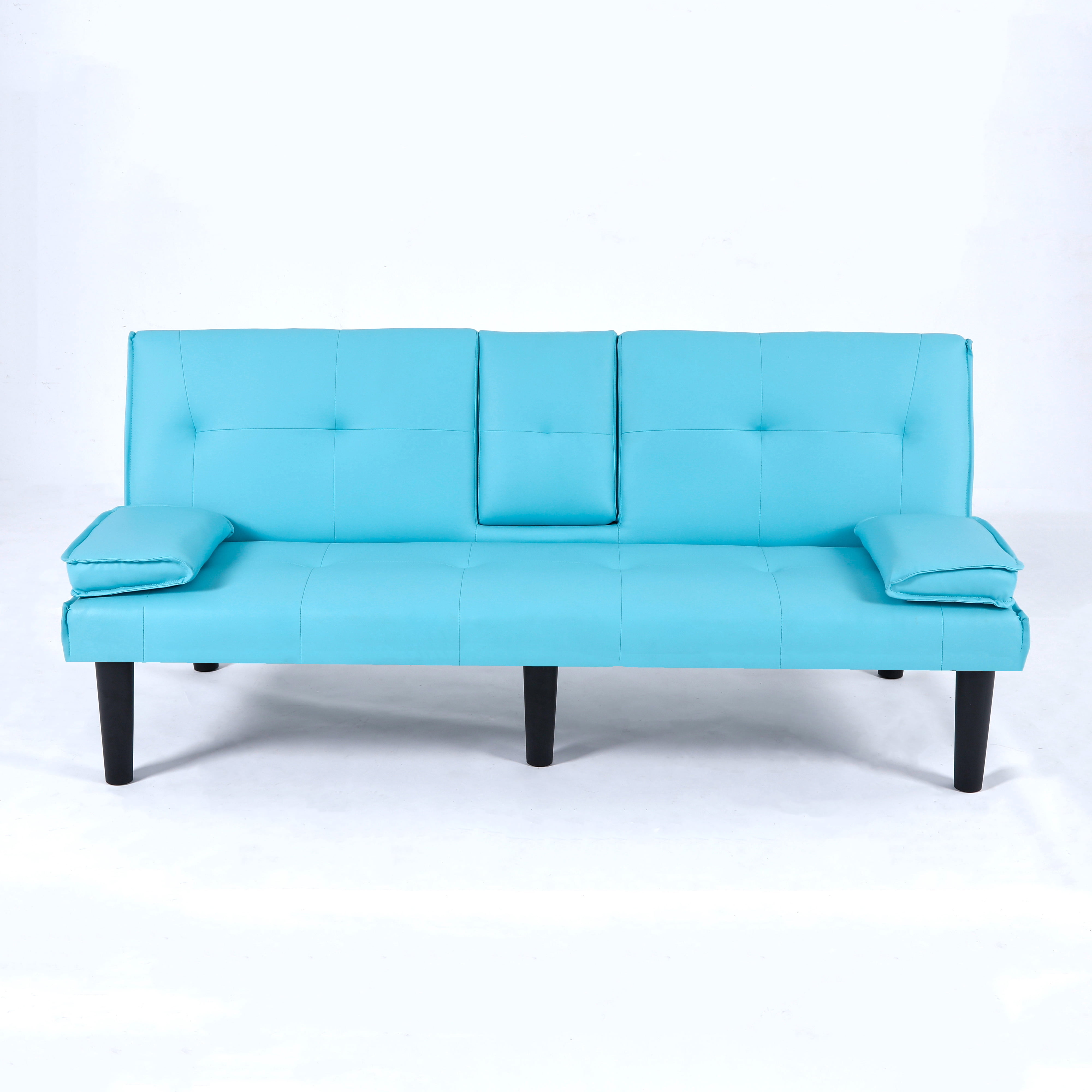 BSHTI 67-inch Foldable Futon Sleeper with S-Spring Support, 2-Seater Convertible Sofa Bed, PVC Faux Leather, Simple Assembly, Blue
