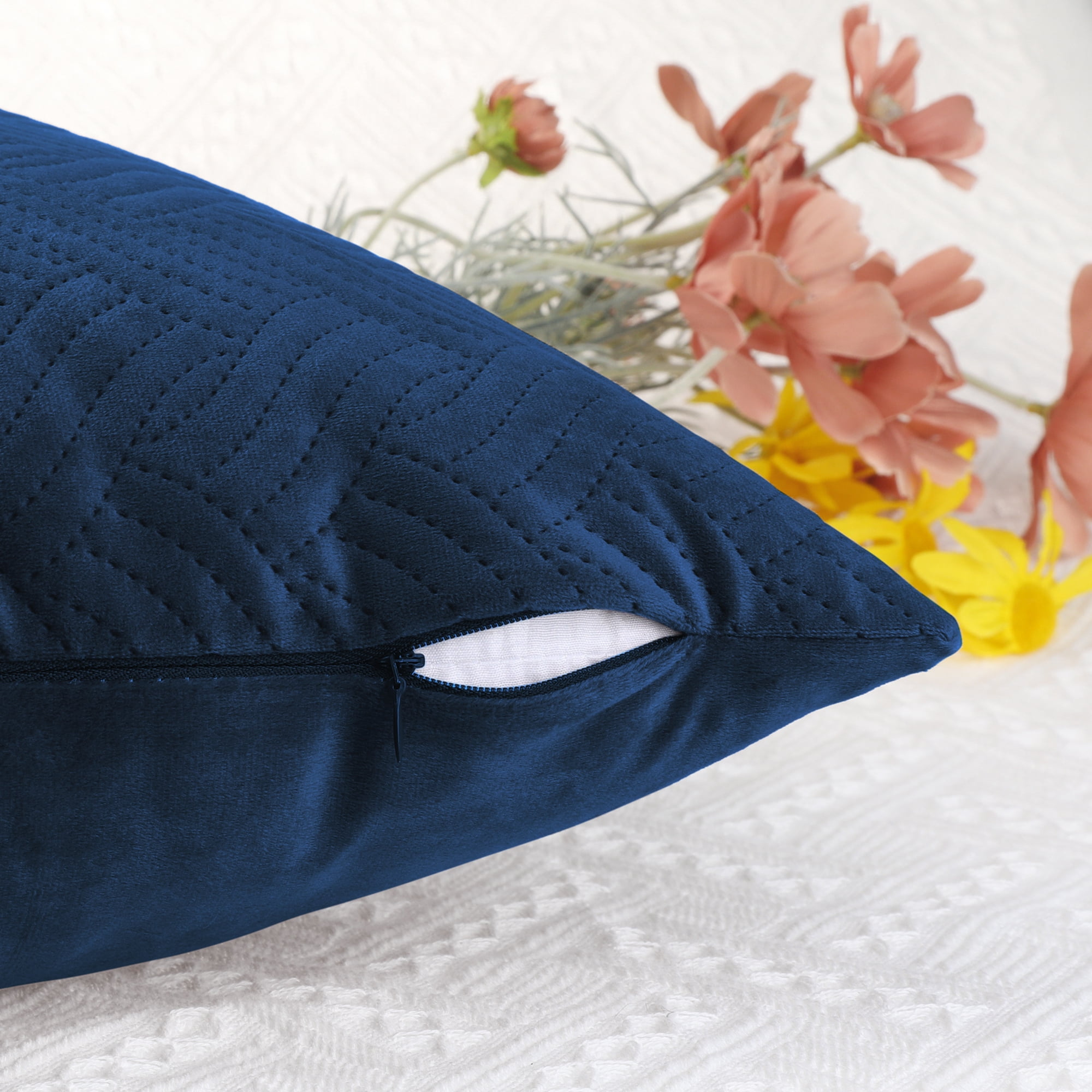 Unique Bargains 2 Soft Velvet Knitted Throw Pillow Covers Spring Decorative Pillow Cases Dark Blue
