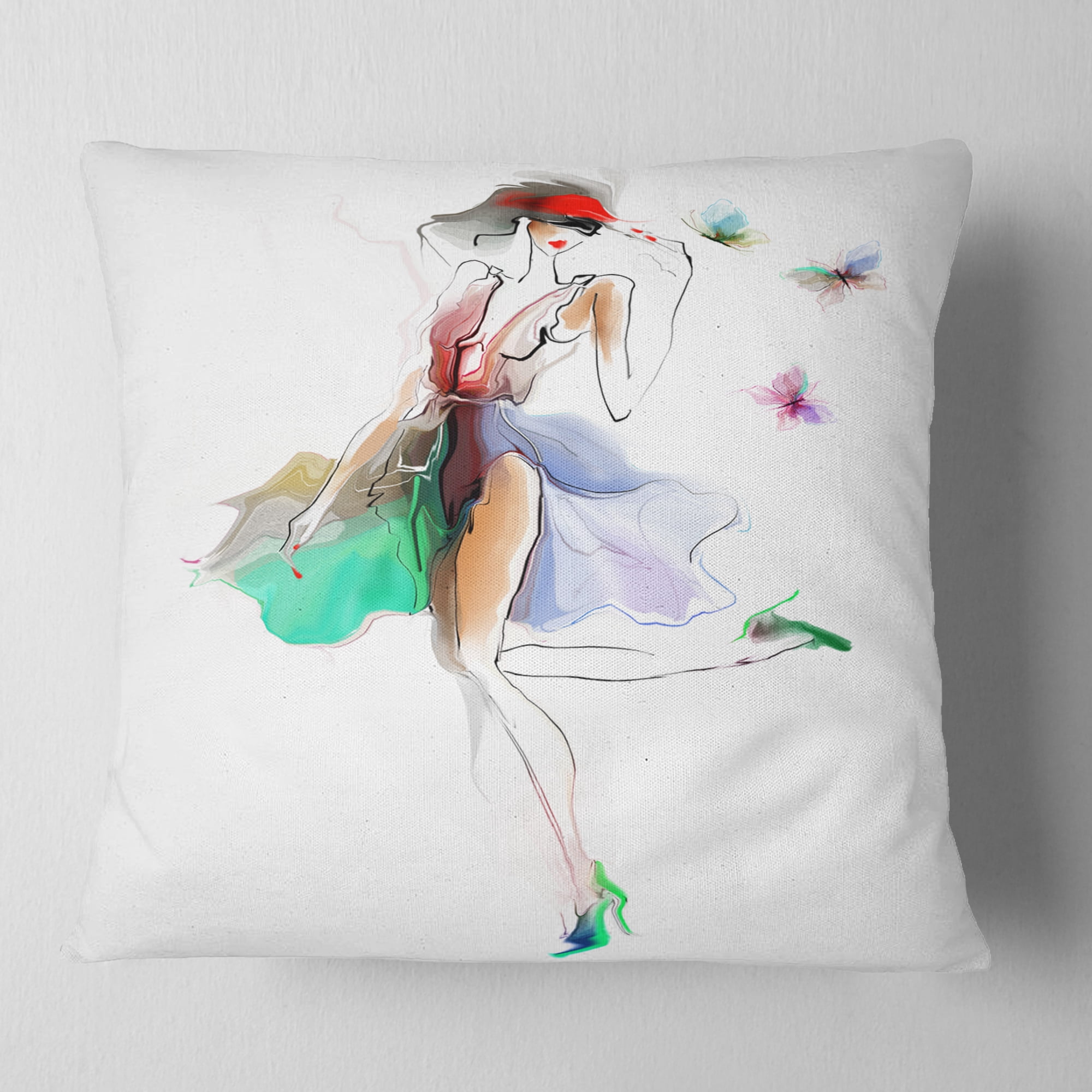 Designart Fashion Girl in Multiple Colors - Portrait Throw Pillow - 16x16