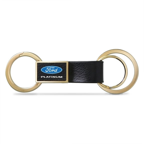 Ford Platinum Black Leather insert Golden Metal Leather Strap Key Chain