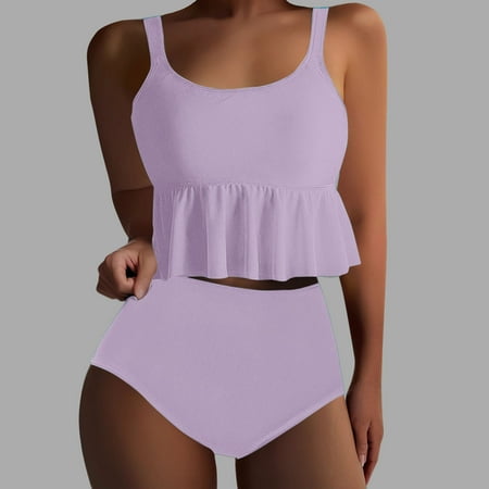 OSFVNOXV Plus Size Womens Tankinis 2-Piece Summer 2025 Bathing Suits High Waist Bikini Bottom with Ruffle Swimwear Tank Top S-3XL