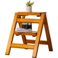 thumbnail image 2 of Foldable Step Ladder  Wooden Step Stool with Floor Saver  Decorative Ladder Shelf for Living Room  Kitchen  Garden(Walnut), 2 of 6