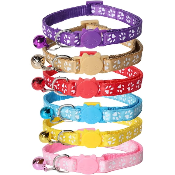 Kitys Fatch Detachable Cat Collars with Bells, Set of 6, Super Soft Nylon pet Collar with Name TagAdjustableCat Collars for Girls Cats or Boys Cats
