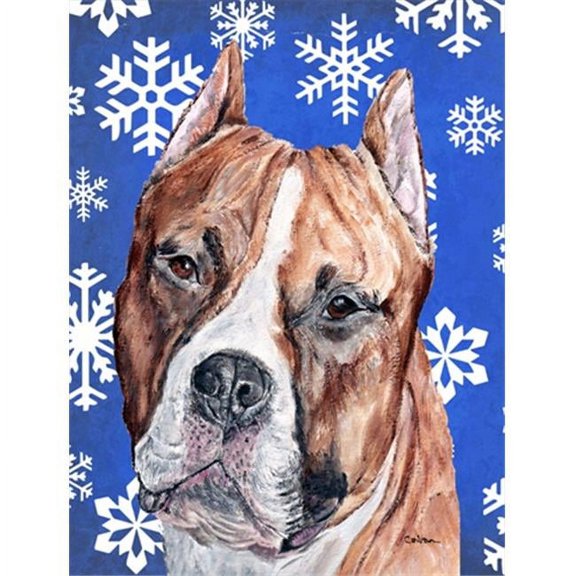 Staffordshire Bull Terrier Staffie Winter Snowflakes Flag Garden Size