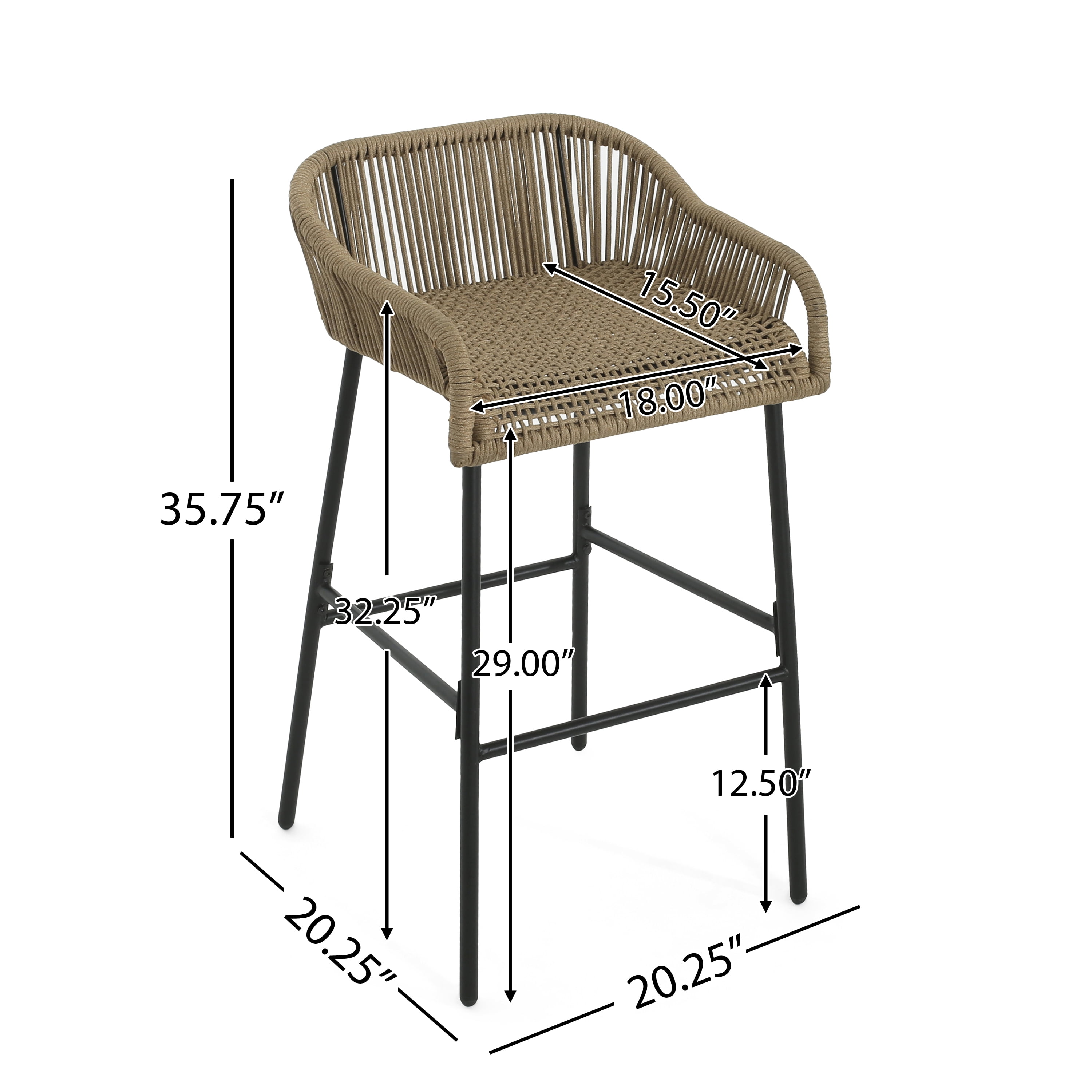 Outdoor Rope Bar Stools Set of 2 for Patio Bar Counter, Brown