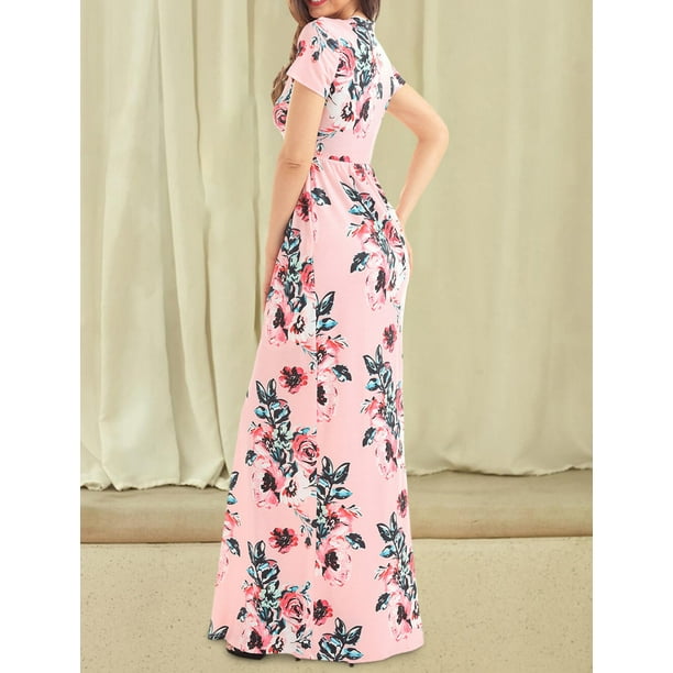 Pink floral maxi shop dress with sleeves