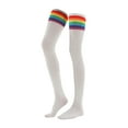thumbnail image 4 of IWRICH Women's Long High Thigh Socks Striped over Knee Thin Tights Long Stocking White, 4 of 4