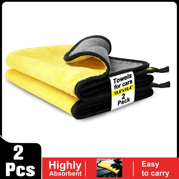 JUNSUN 2-Pack Professional Grade Microfiber Cleaning Cloths, Ultra-Soft Wipe Car Wash Accessories - Scratch-Free Detailing Supplies for Cars, Trucks, Motorcycles