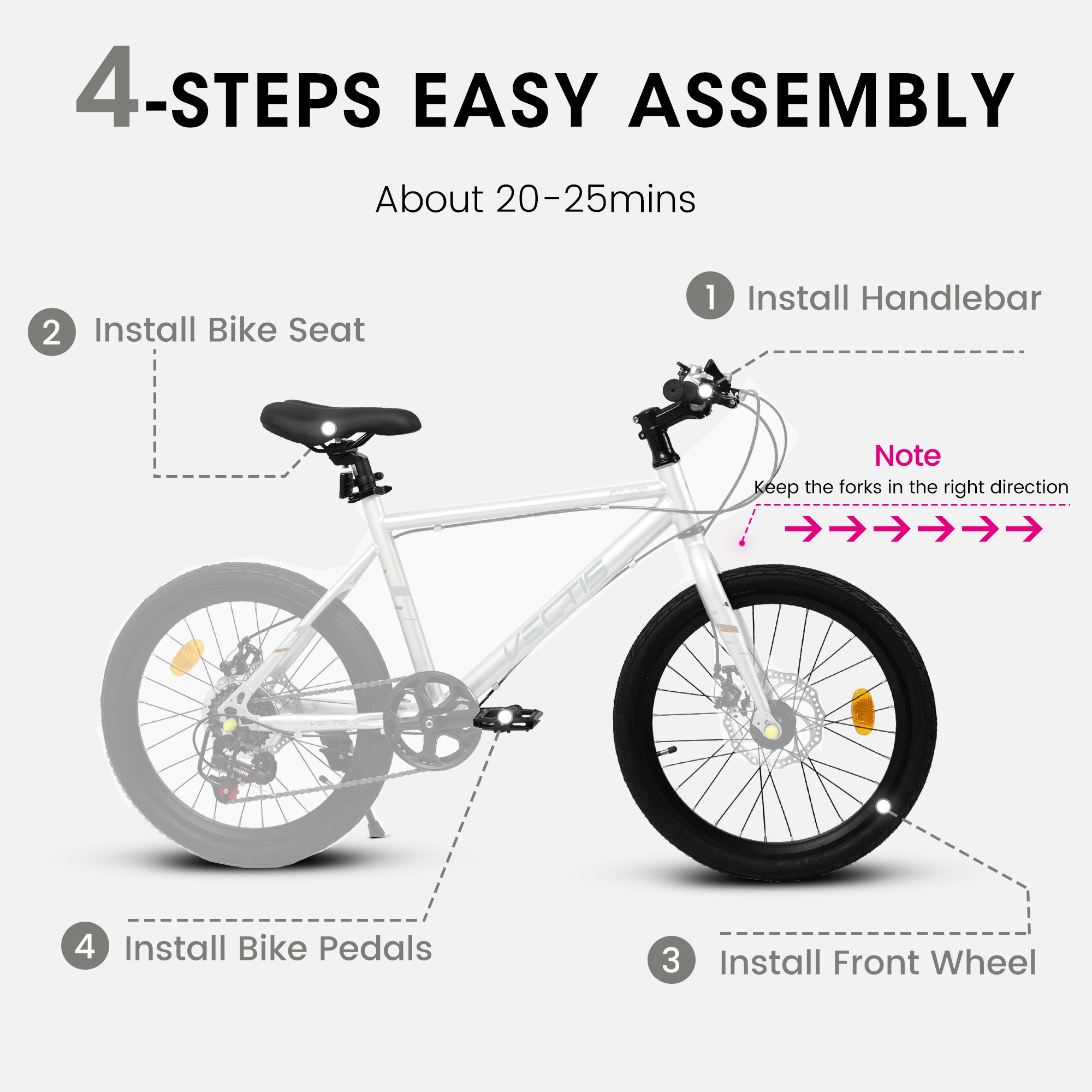 Aukfa 20" Kids Bike for Boys Girls,7-Speed Steel Frame,Dual Disc Brakes,Gray