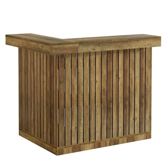 Resenkos corner bar table, L-Shaped Home Bar Unit, 4-Tier Corner Liquor Bar Table, Industrial Wine Cabinet Reception Desk for Home Pub, Brown