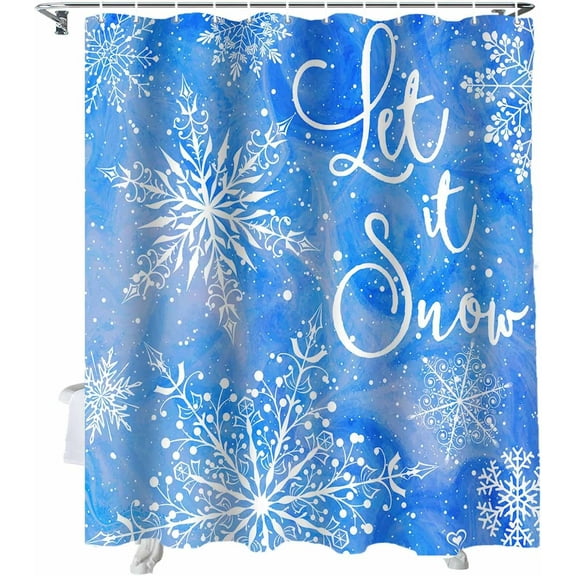 Christmas Shower Curtain Snowflake Shower Curtains for Bathroom Decor Blue Snowy Winter Christmas Decoration Bath Curtains Sets with Hooks Waterproof, 72x72 in