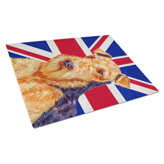 Caroline's Treasures Airedale with English Union Jack British Flag Glass Cutting Board Large Size