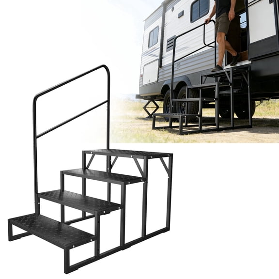 YOHKOH 4 Step RV Steps with Handrails, Portable Heavy Duty Stairs for Travel Trailer & Mobile Home, Non-Slip Outdoor Steps for Hot Tub & Deck, 400 lb Capacity