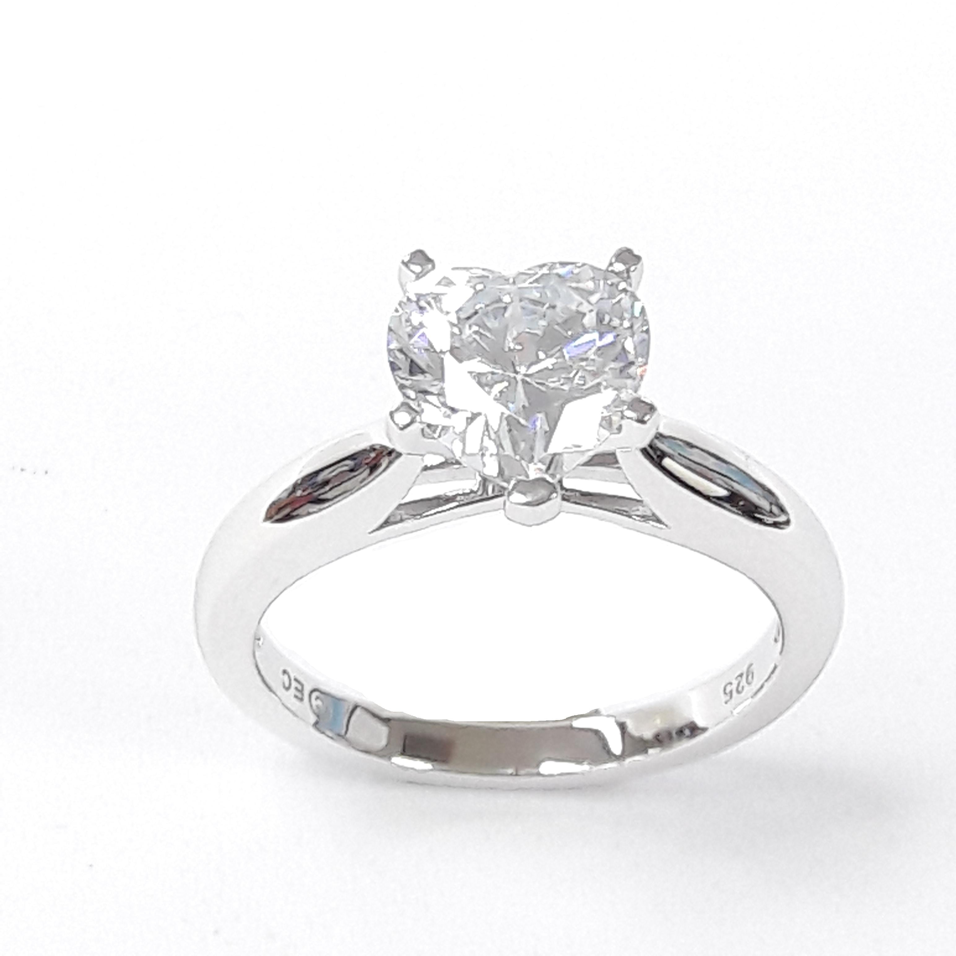 TT Solid RHODIUM 925 Sterling Silver Love Heart Engagement Wedding Ring RW30