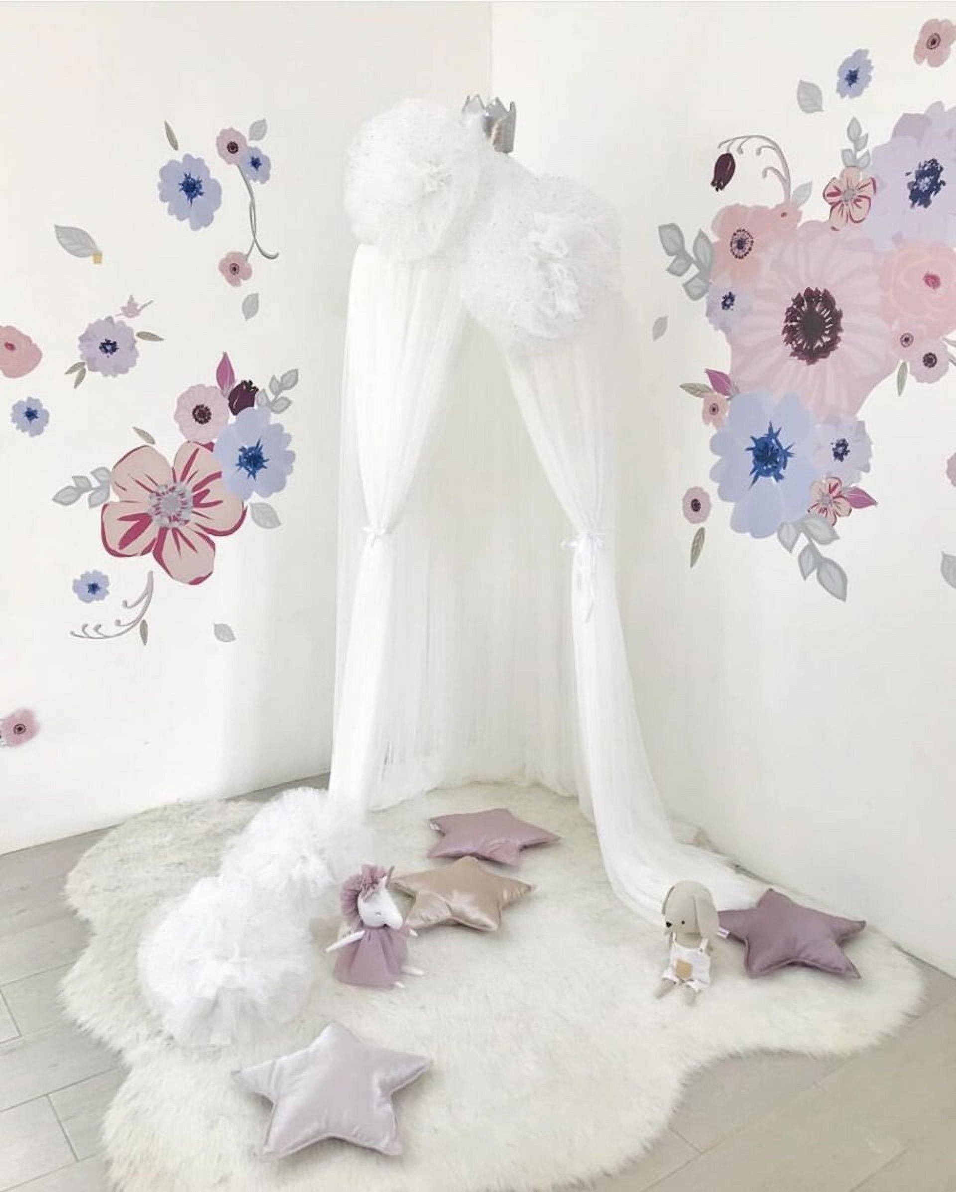 Modern Nursery Kids Bed Canopy - Baby Crib Bed Mosquito net Reading Nook - Princess House Castle Bed Hanging Sheer Canopy 10 Layers white sheer