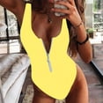 thumbnail image 2 of Women Swimsuits Solid Color One Piece Bikini Zipper Front Bathing Suit,Yellow,S, 2 of 6