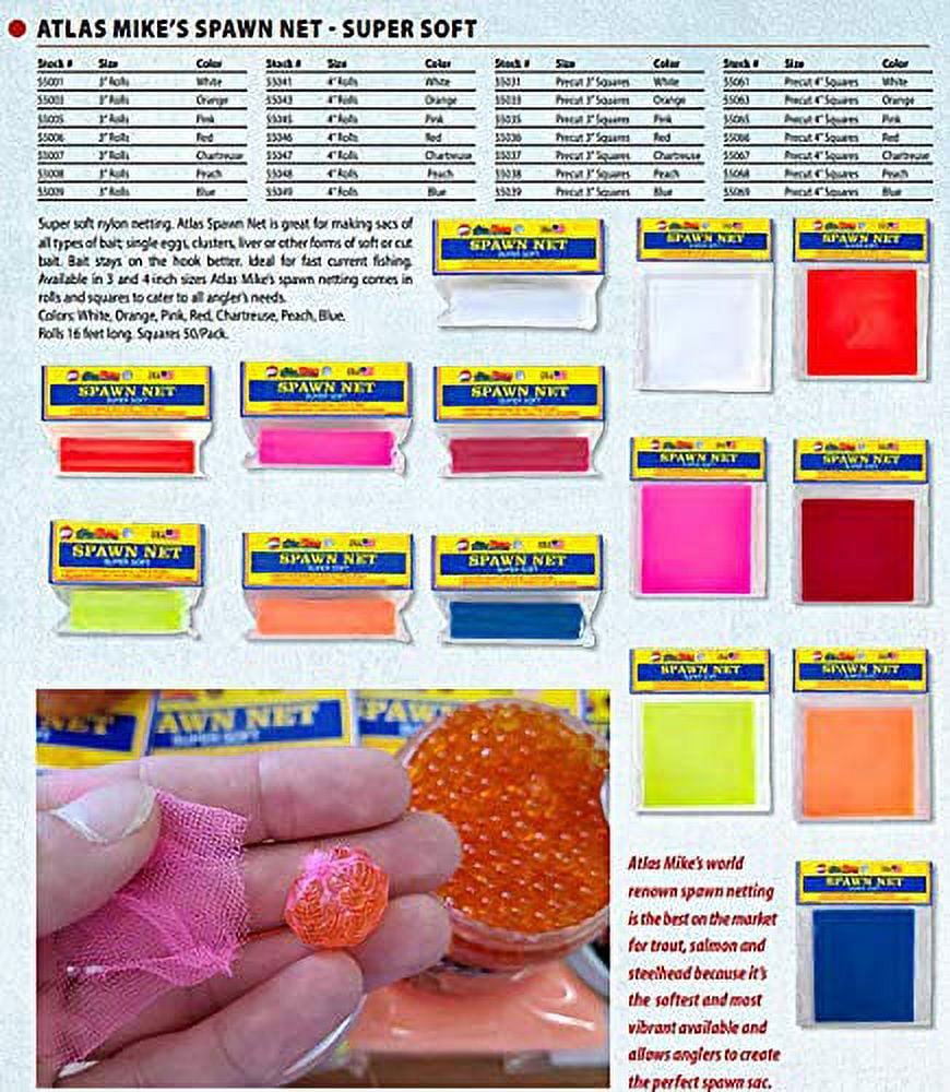 (2 pack) Atlas Mike's Spawn Net for Bait Sacs, Chartreuse, 3 x 3 Inch Precut Squares