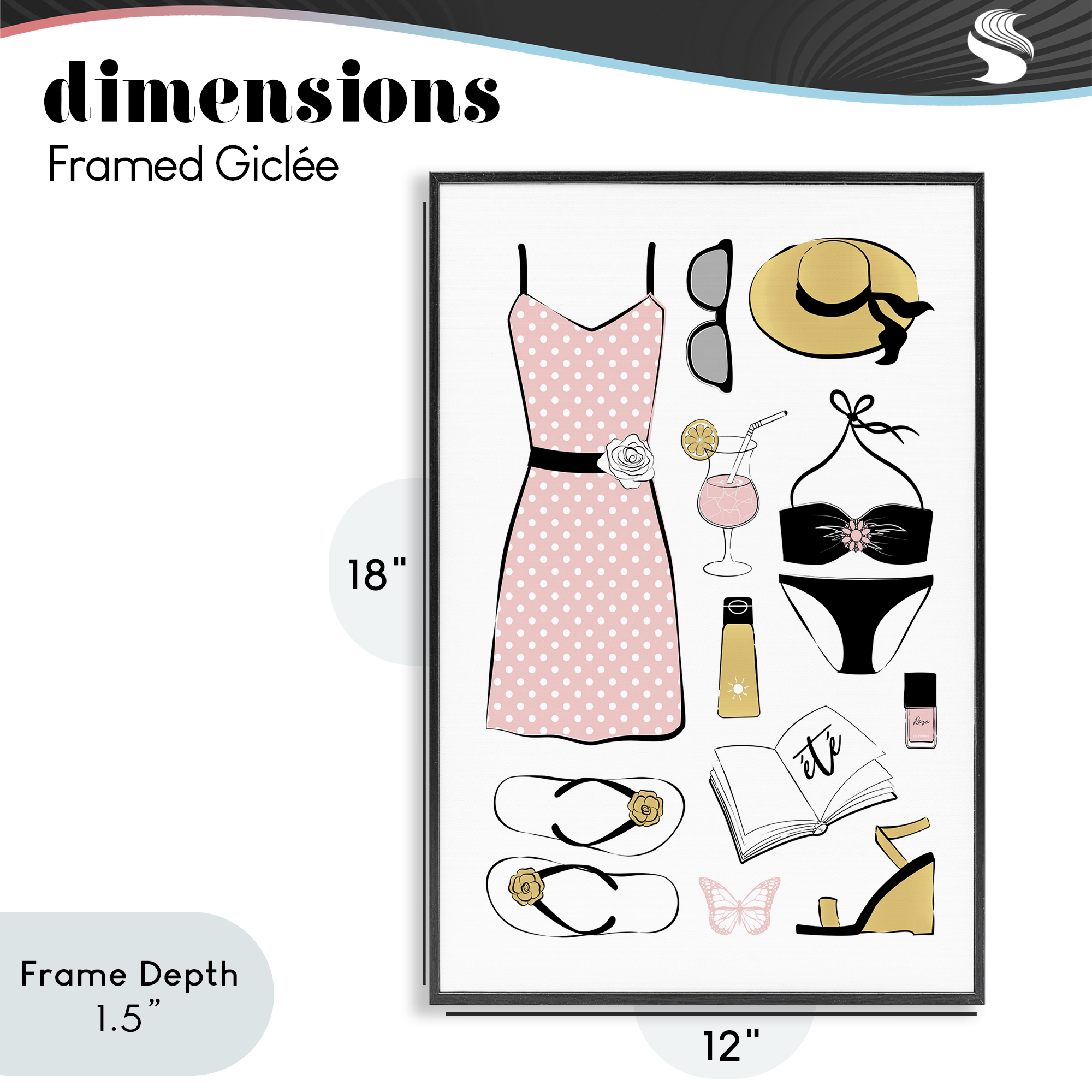 Stupell Industries Summer Vibes Necessities Black Framed Giclee Art, design by Martina Pavlova