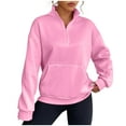 thumbnail image 2 of AXXD Pink Basic Summer Tops for Women 2024 2024 Turtle Necks Long Sleeved Solid Color Zipper Stitching Pocket High Neck Sweater, 2 of 9