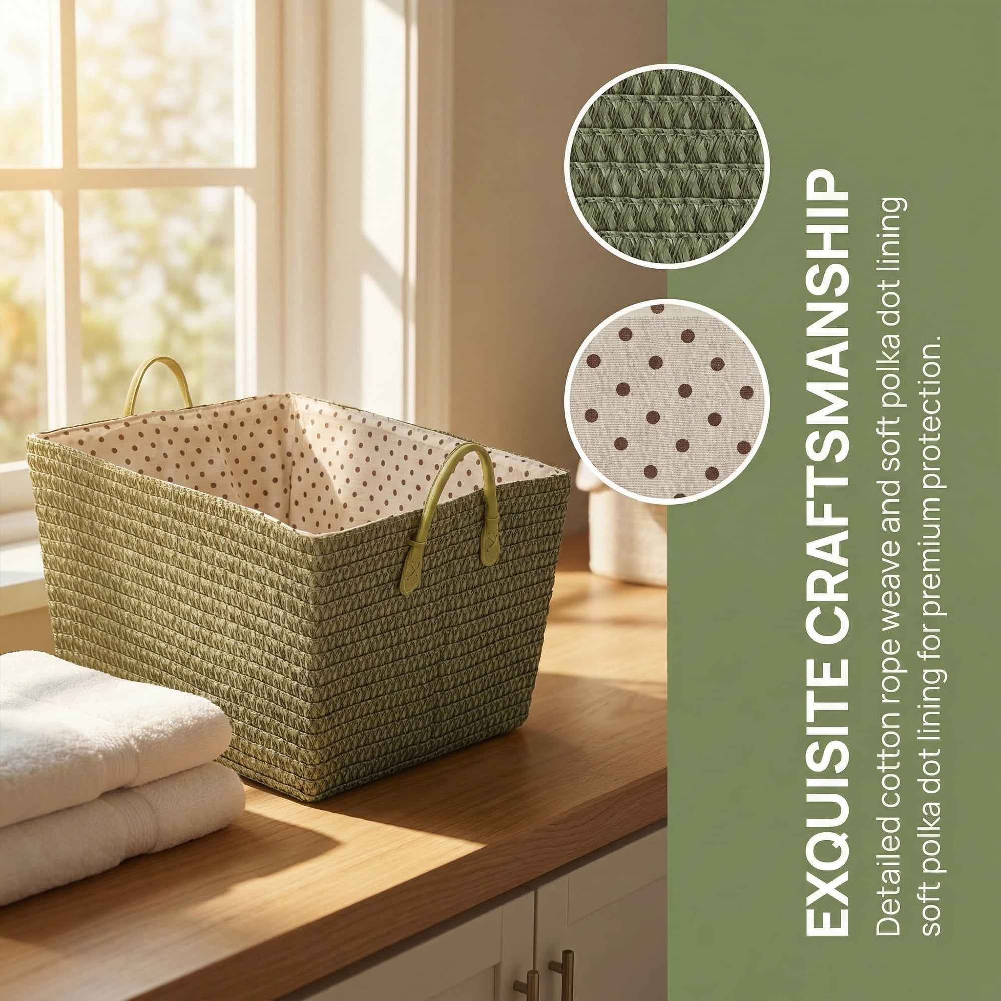 Unique Bargains Woven Storage Basket Shelf Closet Storage Bin Green 17.7*13.8*9.8in