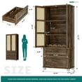 thumbnail image 5 of Walsunny 64" kitchen Pantry Cabinet with Rattan Doors and 2 Drawers, Freestanding Tall Storage Cabinet with Wine Rack Rattan Pantry Brown, 5 of 6