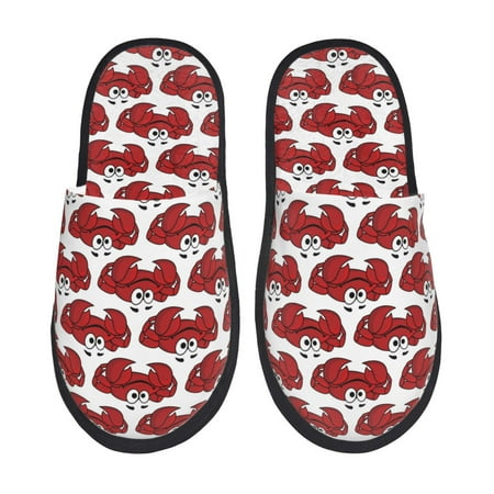Balery Cute Red Crab Slient Indoor Furry Fleece Comfort House Shoes Soft Non-Slip Home Shoes Cotton slippers House Slippers-- Medium