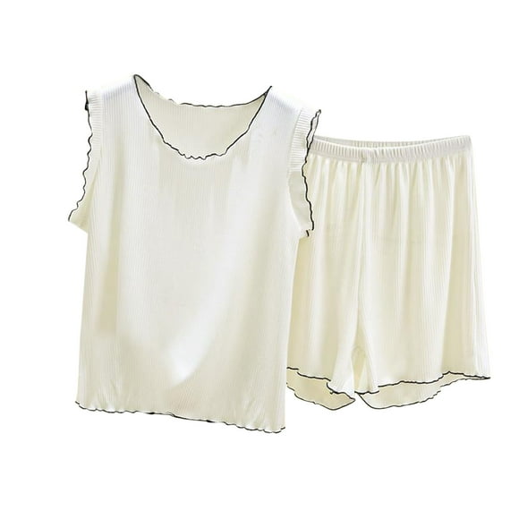 Sweatsuits for Women Trendy Clearance 2 Piece Pajamas Set for Women Casual Sleeveless Sleepwear Soft Comfy Pjs Sets Tank Tops Shorts Summer Loungewear New White XXL