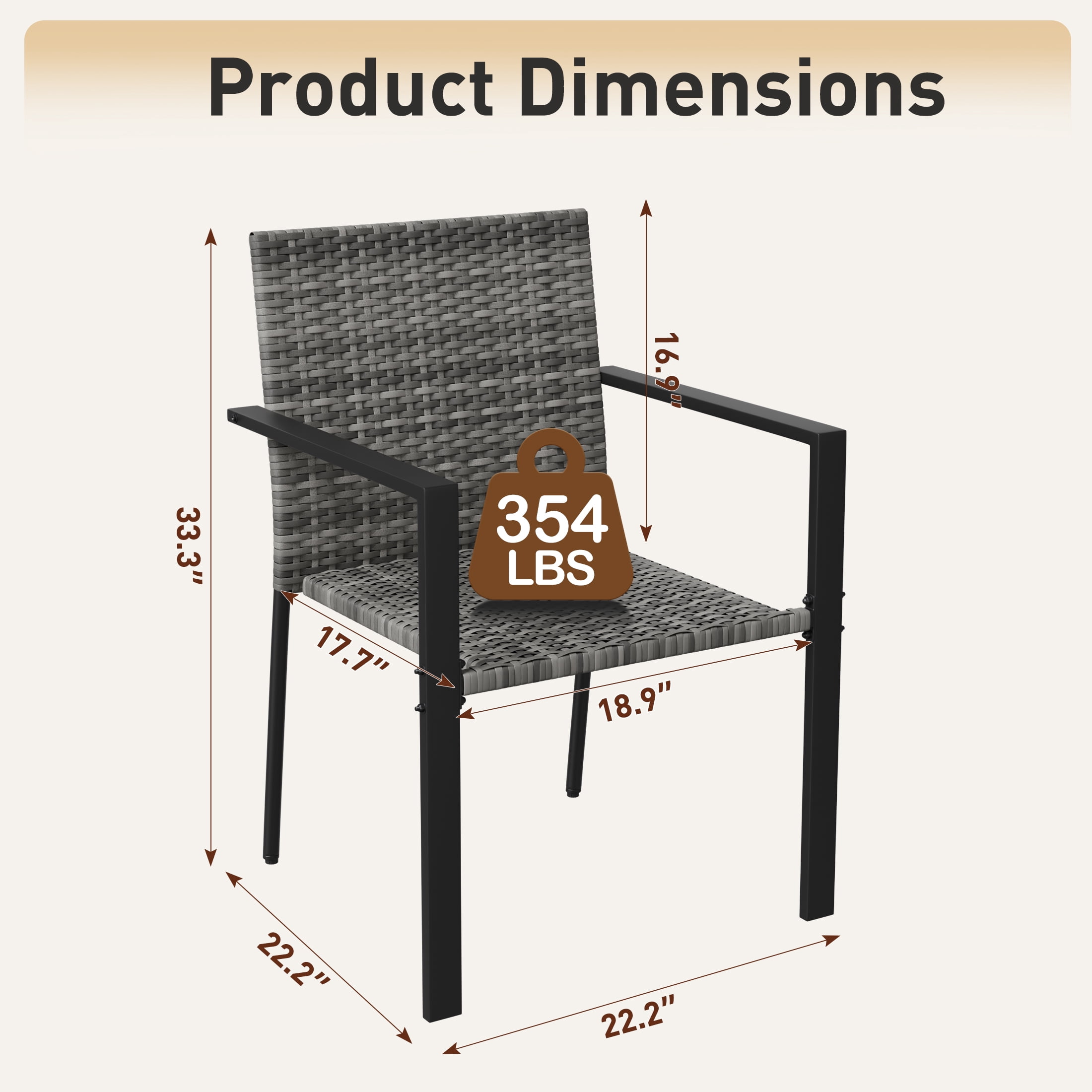 UDPATIO Patio Dining Chairs Set of 4 Stackable Outdoor Wicker Dining Chairs, All-Weather Patio Armchairs with Armrests, Rustproof Steel Frame, Ergonomic Comfort for Backyard, Deck, Garden,Grey