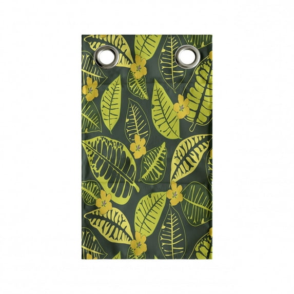 Floral Hanging Pocket Organizer, Leaf Silhouettes and Hawaiian Flowers, Printed Polyester Storage Bag with Pockets, 9" x 27", Forest Green Apple Green