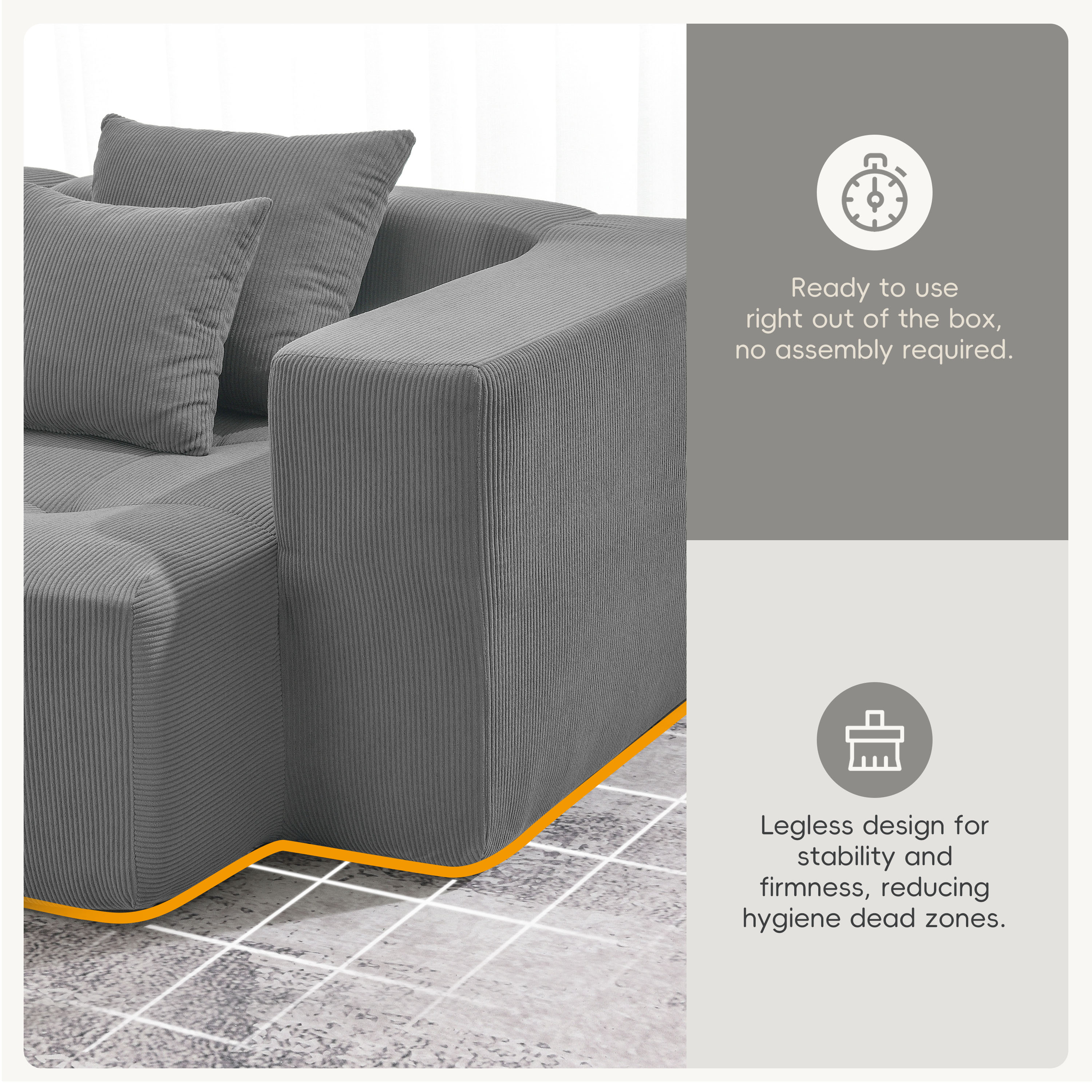 MAYEERTY 105.5" L-Shaped Modular Sectional Sofa - Minimalist Corduroy Compressed Couch, 3PC Free Combination No Assembly for Living Room, 3 Colors