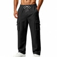 thumbnail image 2 of ThriftyPlait Mens Wide Leg Cargo Jogger Sweatpants Casual Elastic Drawstring Waist Multi Pocket Pants Straight Fit Daily Walking Outdoor Pants, 2 of 9