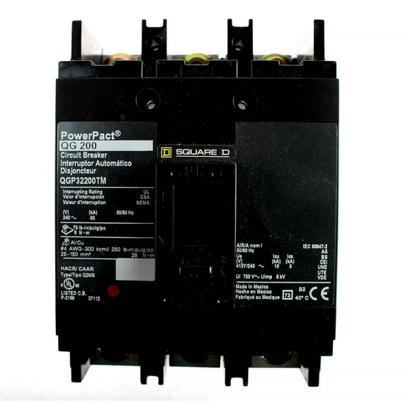 Square D QGP32200TM PowerPact Circuit Breaker, QGP Type, 200-Amp, 3-Pole, 240V