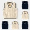 thumbnail image 4 of Odeerbi Toddler Boys Girls Cable Knit Sweater Vest Fall Winter Thermal Sleeveless Sweater 1-8 Years Kids Solid Color Twisted Flower Sweater V-neck Top Toddler Clothes Navy, 4 of 4