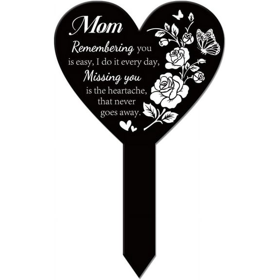 Heart Shaped Roses Mother Garden Stake Memorial Remembrance Plaque Stake for Cemetery Acrylic Grave Stake Waterproof Sympathy Garden Stake for Yard Grave Cemetery